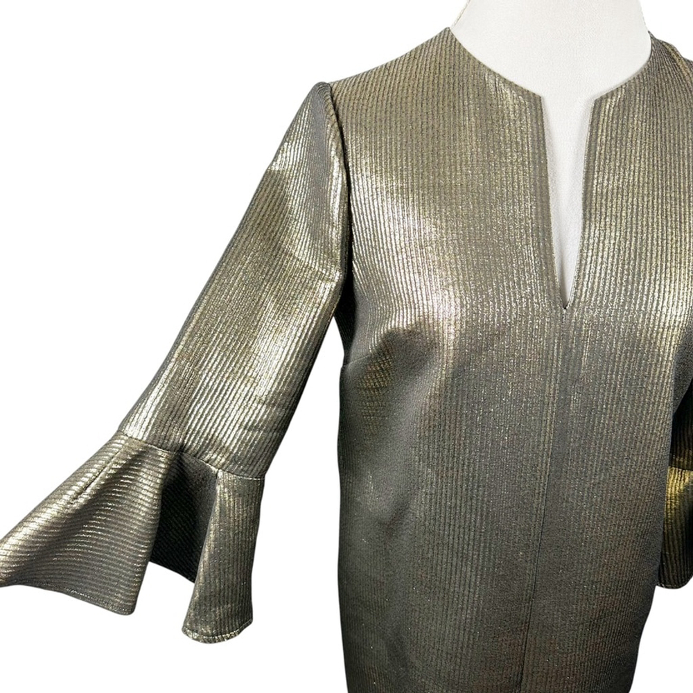BCBG MAXAZRIA Judy Metallic Bell Sleeve Shift Dress Cocktail Holiday Size S - Picture 3 of 10